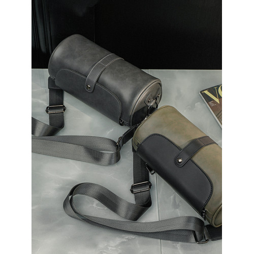 復古潮男時尚單肩包 個性圓筒包潮牌斜後後背包情侶小包繙蓋男士小包