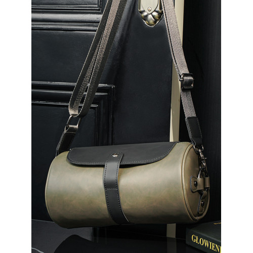 復古潮男時尚單肩包 個性圓筒包潮牌斜後後背包情侶小包繙蓋男士小包