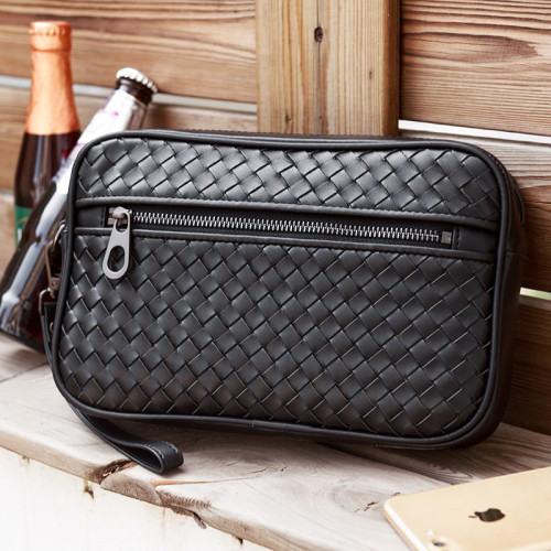 手包男真皮男士手拿包編織男包2021新款頭層牛皮軟青年休閒手抓包