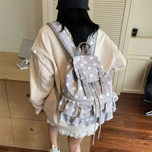 裙邊波點芭蕾風雙肩包女2026新款旅遊度假高顔值大容量帆布包書包