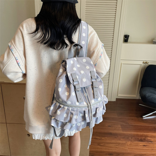 裙邊波點芭蕾風雙肩包女2026新款旅遊度假高顔值大容量帆布包書包