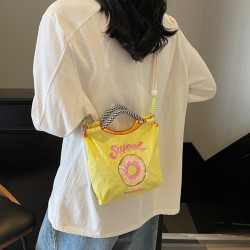 2025新時尚韓版百搭小拎包甜甜圈刺綉尼龍布單肩包外出斜背手機包