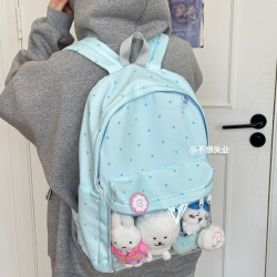 不想失業藍色波點痛包雙肩後後背包古早味書包小食量痛層百搭日系書包