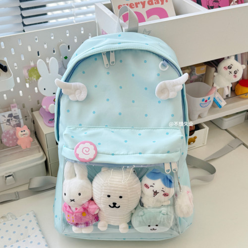 不想失業藍色波點痛包雙肩後後背包古早味書包小食量痛層百搭日系書包