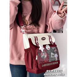 日系百搭撞色簡約大容量學生裝書chic基礎款單肩斜背手提痛包娃包