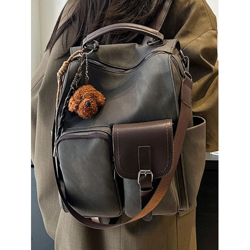 休閒百搭旅遊復古新款ins大容量韓版皮質通勤2025秋季女式雙肩包