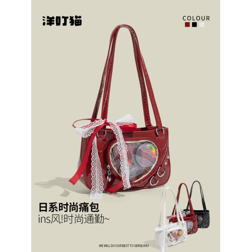 洋叮貓正品設計愛心紅色痛包女小食量穀子吧唧辣妹百搭日常腋下包