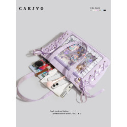 CAKJVG日系二次元少女大食量紫色絲帶痛包大容量托特包蝴蝶結包
