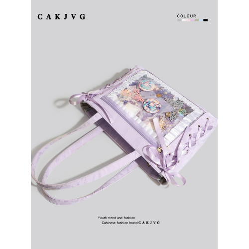 CAKJVG日系二次元少女大食量紫色絲帶痛包大容量托特包蝴蝶結包 CAKJVG日系二次元少女大食量紫色絲帶痛包大容量托特包蝴蝶結包