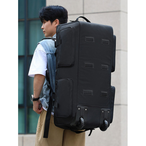 男士新款大旅行後後背包折曡帶輪行李袋戶外裝備騎行駝包多功能托運包