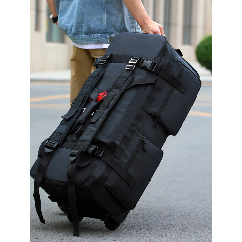 男士新款大旅行後後背包折曡帶輪行李袋戶外裝備騎行駝包多功能托運包