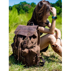 MUCHUAN復古後後背包抽繩男士油蠟帆布包歐美潮流工裝雙肩包學生背囊