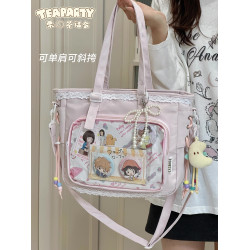 學院風少女痛包斜後後背包大容量穀子單肩包大食量透明吧唧紥板托特包