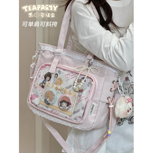 學院風少女痛包斜後後背包大容量穀子單肩包大食量透明吧唧紥板托特包 學院風少女痛包斜後後背包大容量穀子單肩包大食量透明吧唧紥板托特包