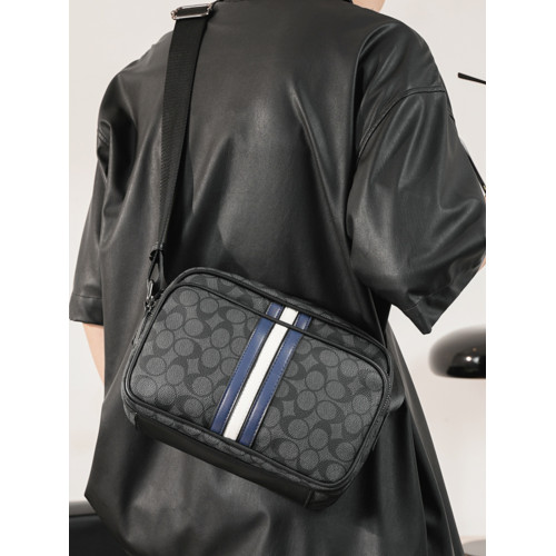 潮牌男士單肩包皮質街頭潮男情侶斜後後背包橫款字母小方包手機斜後後背包