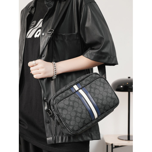 潮牌男士單肩包皮質街頭潮男情侶斜後後背包橫款字母小方包手機斜後後背包