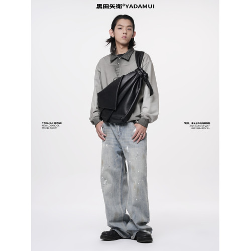 黑田矢衛異形褶皺斜後後背包男款高級感上班通勤小衆時尚女生軟皮大包