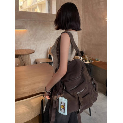 韓系復古雙肩包女大容量旅行通勤學生後後背包磨砂絨面單肩機車ins風