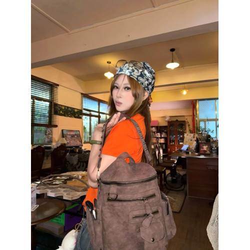 韓系復古雙肩包女大容量旅行通勤學生後後背包磨砂絨面單肩機車ins風