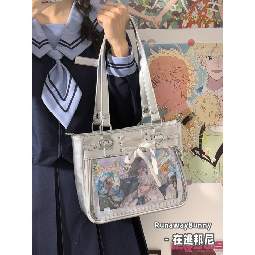 基礎款百搭緞面透明小食量痛包二次元PU蝴蝶結單肩斜後後背包娃包痛包 基礎款百搭緞面透明小食量痛包二次元PU蝴蝶結單肩斜後後背包娃包痛包