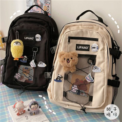 日韓工裝雙肩包大學生書包女ins潮高中生旅行時尚潮流運動後後背包男