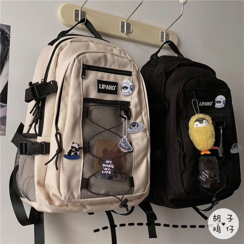 日韓工裝雙肩包大學生書包女ins潮高中生旅行時尚潮流運動後後背包男