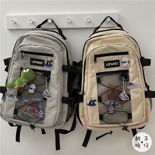 日韓工裝雙肩包大學生書包女ins潮高中生旅行時尚潮流運動後後背包男