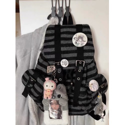 韓系ins同款機能風復古條紋雙肩包新款百搭大容量學生上課休閒包