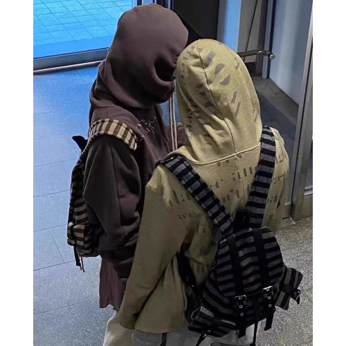 韓系ins同款機能風復古條紋雙肩包新款百搭大容量學生上課休閒包