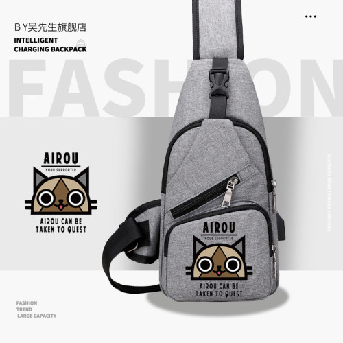 怪物獵人OL貓廚師愛魯貓airou貓單肩後後背包胸包斜後後背包新款休閒ww