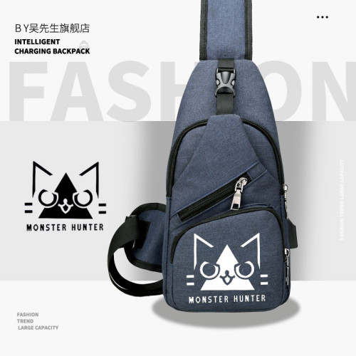 怪物獵人OL貓廚師愛魯貓airou貓單肩後後背包胸包斜後後背包新款休閒ww