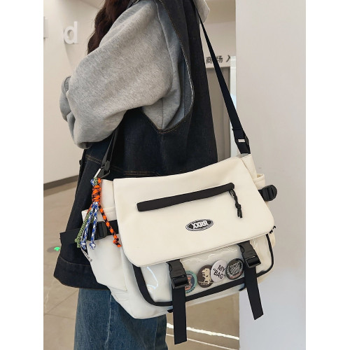 斜後後背包男生個性潮牌大容量單肩包女學生微痛包原創百搭挎包初中生