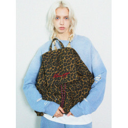 Momogigi 叛逆少年 原創設計復古豹紋帆布大容量雙肩包情侶後後背包新