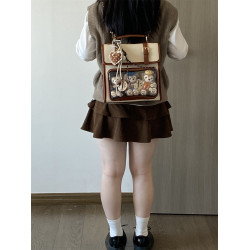 錢一波的痛包｜日系學院風10cm娃包米白拼棕小食量雙肩包百搭日常