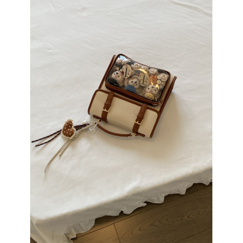 錢一波的痛包｜日系學院風10cm娃包米白拼棕小食量雙肩包百搭日常