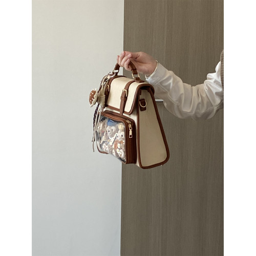 錢一波的痛包｜日系學院風10cm娃包米白拼棕小食量雙肩包百搭日常