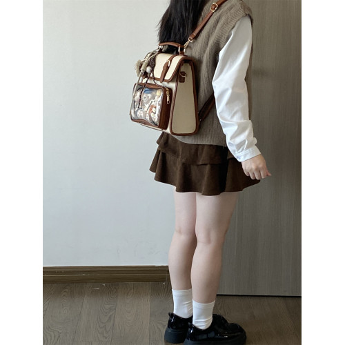 錢一波的痛包｜日系學院風10cm娃包米白拼棕小食量雙肩包百搭日常