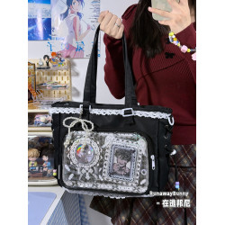 二次元日常百搭蕾絲小食量基礎款穀子吧唧漫展單肩斜後後背包透明痛包