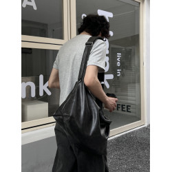 YUEN復古單肩腋下大容量pu街頭日系托特挎包暗黑系皮質大包男女潮