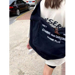 Cdgvintage牛仔布流浪包 水洗做舊帆布包斜背大容量潮牌單肩包