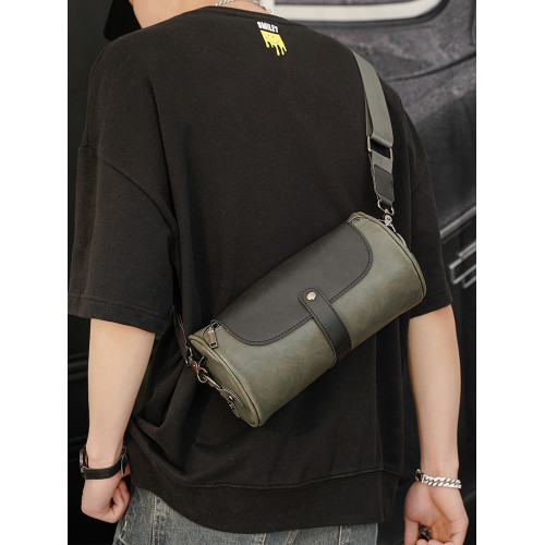 時尚潮流小包男單肩包街頭潮牌圓筒包復古斜後後背包2026新款小後後背包