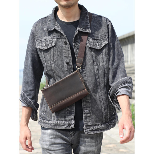 思沃可 頭層牛皮單肩包經典百搭斜後後背包日常實用手拿包真皮瘋馬皮