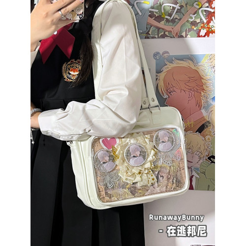 校園百搭純色簡約小食量吧唧紥穀痛包蝴蝶結JK二次元單肩斜後後背包女