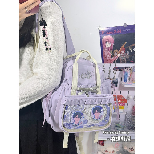 日系二次元雙肩痛包女蝴蝶結可拆卸小後後背包甜美可愛學生書包小食量