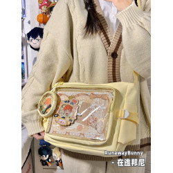 原創二次元穀子學院風小衆學生單肩斜背郵差包透明吧唧大食量痛包