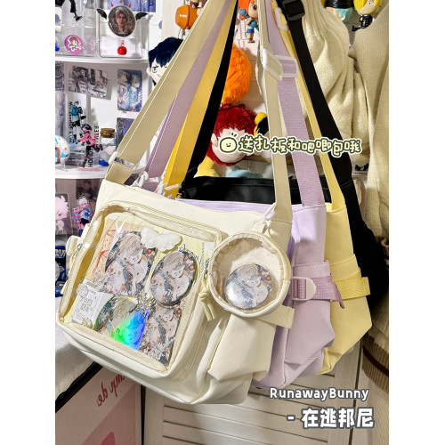 原創二次元穀子學院風小衆學生單肩斜背郵差包透明吧唧大食量痛包