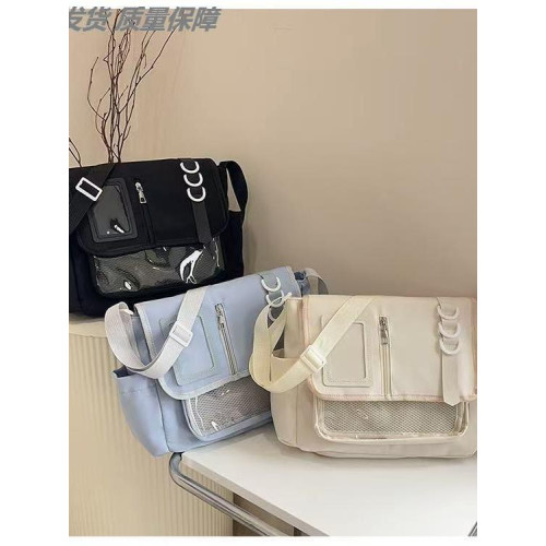 日系女包尼龍單肩小衆設計時尚百搭手提上課通勤斜後後背包藍色痛包