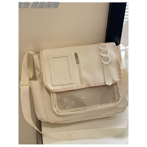 日系女包尼龍單肩小衆設計時尚百搭手提上課通勤斜後後背包藍色痛包