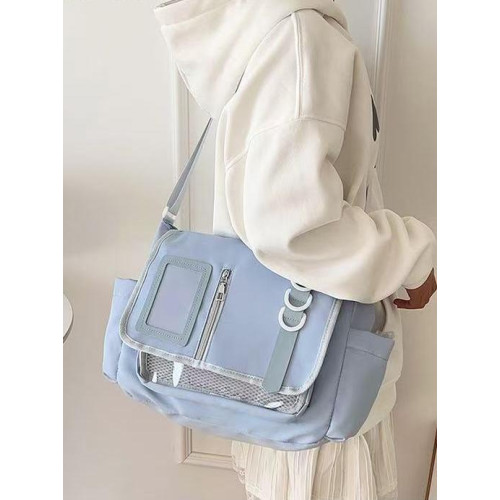 日系女包尼龍單肩小衆設計時尚百搭手提上課通勤斜後後背包藍色痛包