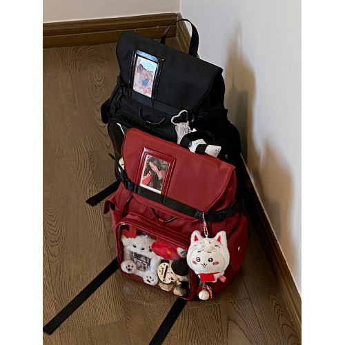 錢一波痛包｜黑色紅色15cm娃包運動風大容量學生上課雙肩後後背包實用